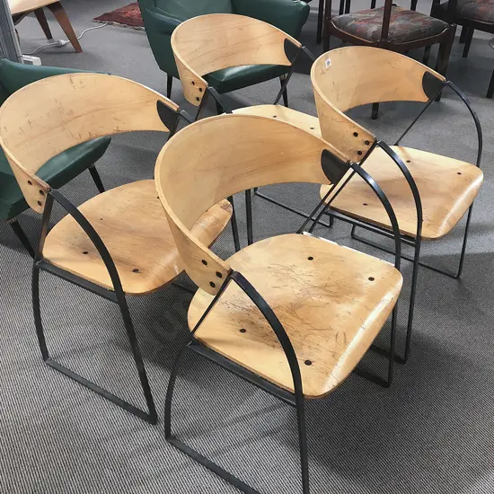 Set of Eight Plywood and Metal  chairs
