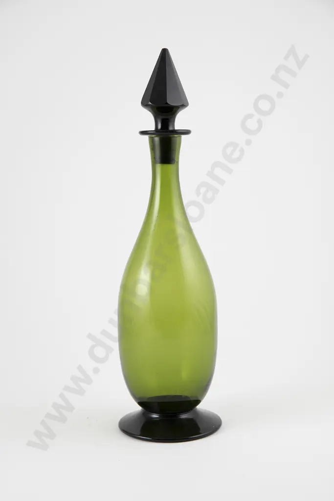 Danish Hand Blown Green Glass Decanter Image 1++