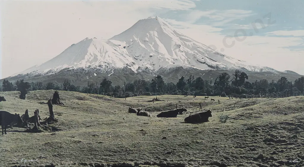 Whites Aviation Hand Coloured Photo of Mt Egmont Image 1++