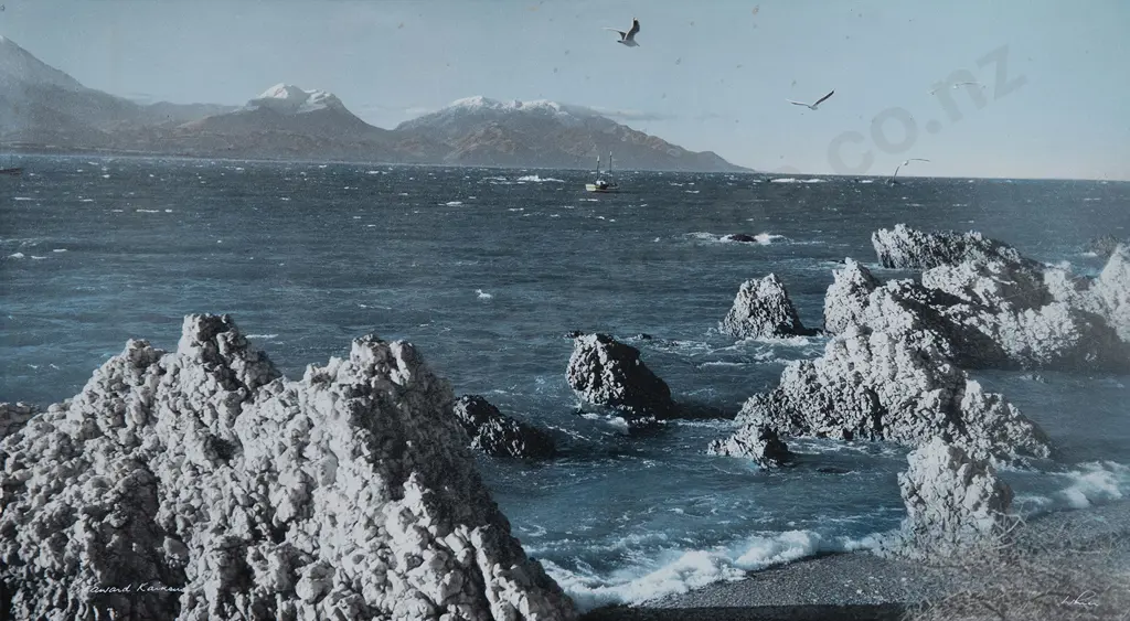 Whites Aviation Hand Coloured Photo of Seaward Kaikouras Image 1++