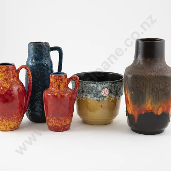 Four German studio pottery vases and a planter