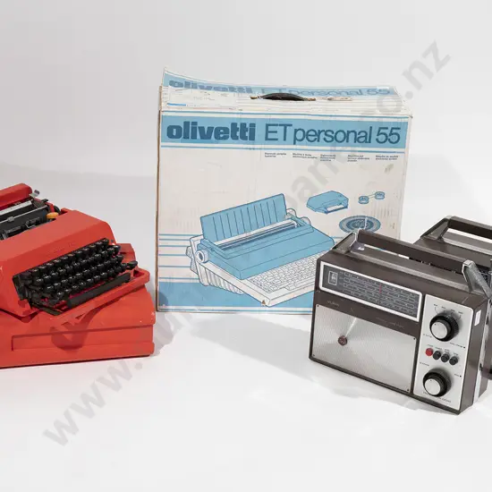 Olivetti Personal 55 Typewriter in original box and a Valentine Typewriter