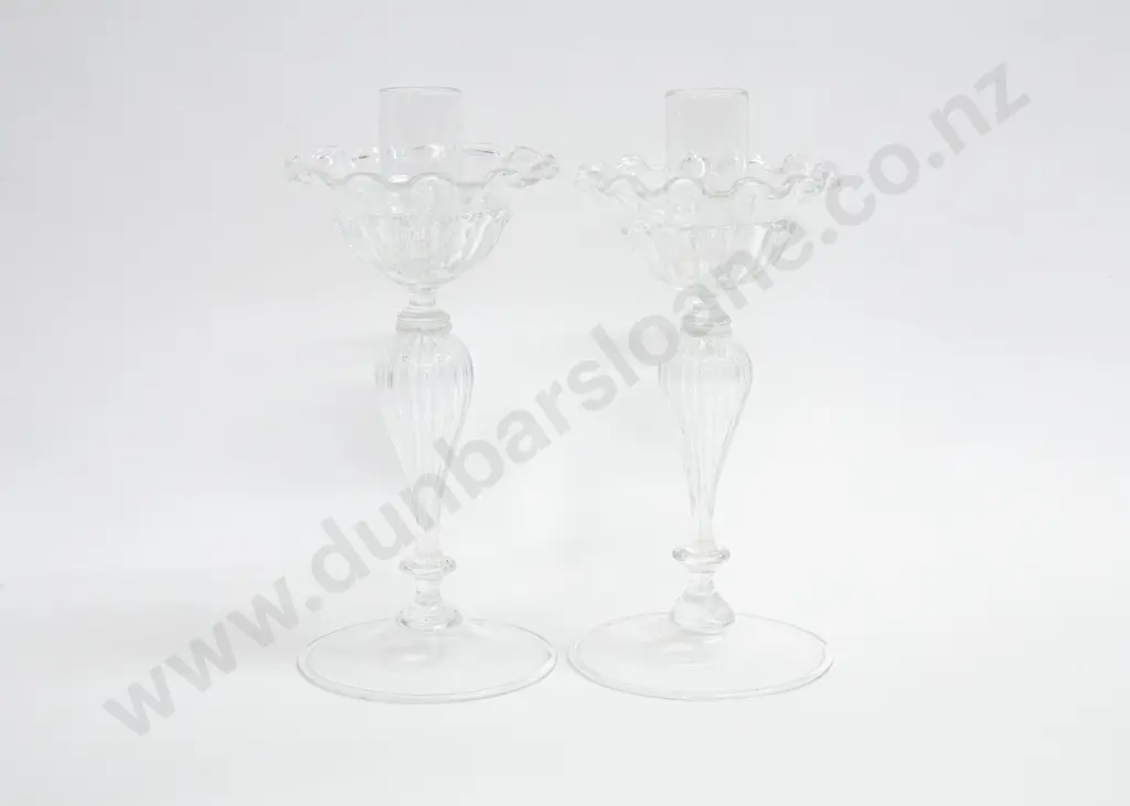 Pair of Antique Glass Candle Holders Image 1++