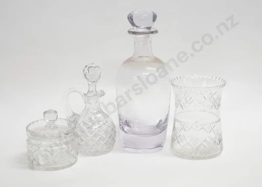 Four Pieces of Crystal and Glass including Decanter and Vase Image 1++