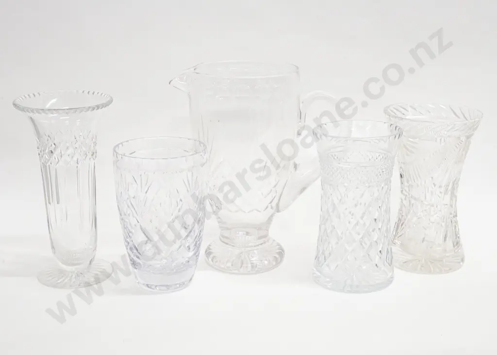 Five Pieces of Crystal including Vases and Jug Image 1++
