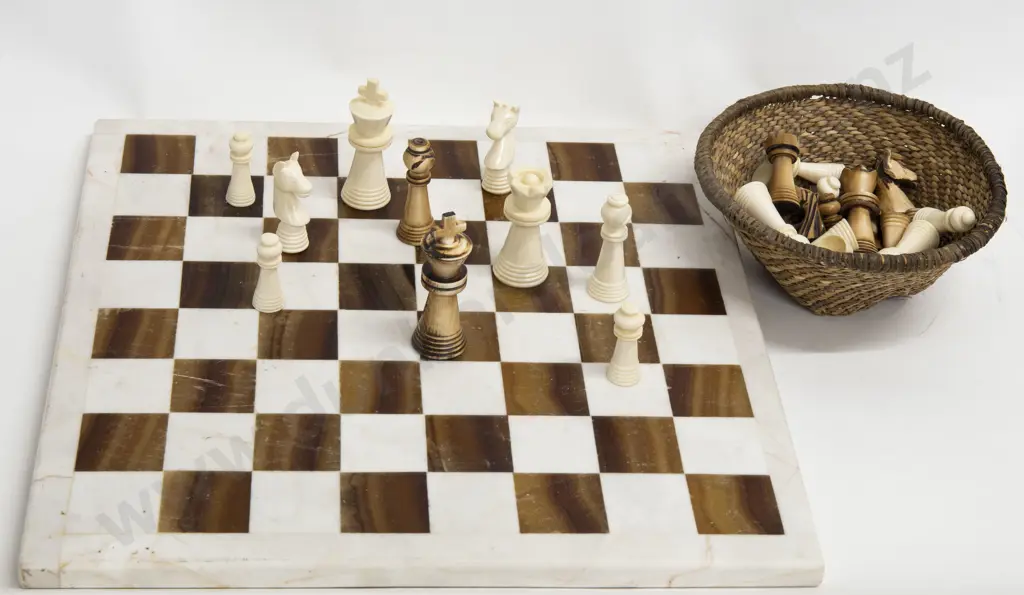 Ivory Chess Set on Marble Board Image 1++