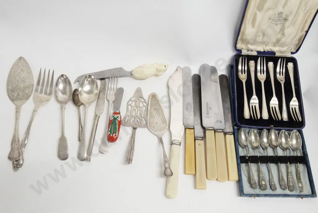Quantity of Assorted Silver Plate Cutlery including Bone Handled Knifes Image 1++