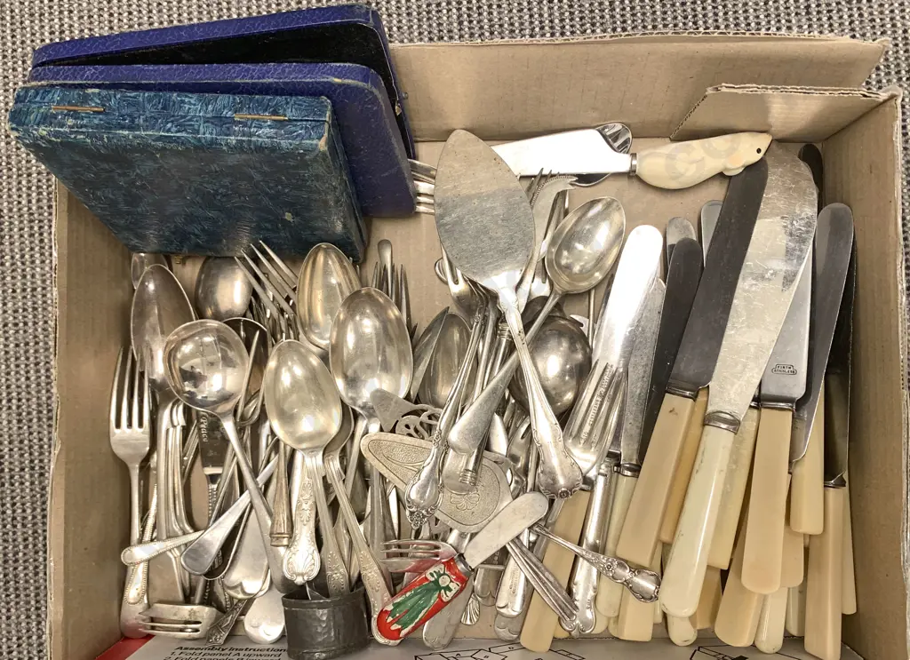 Quantity of Assorted Silver Plate Cutlery including Bone Handled Knifes Image 1++