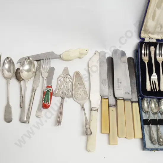 Quantity of Assorted Silver Plate Cutlery including Bone Handled Knifes