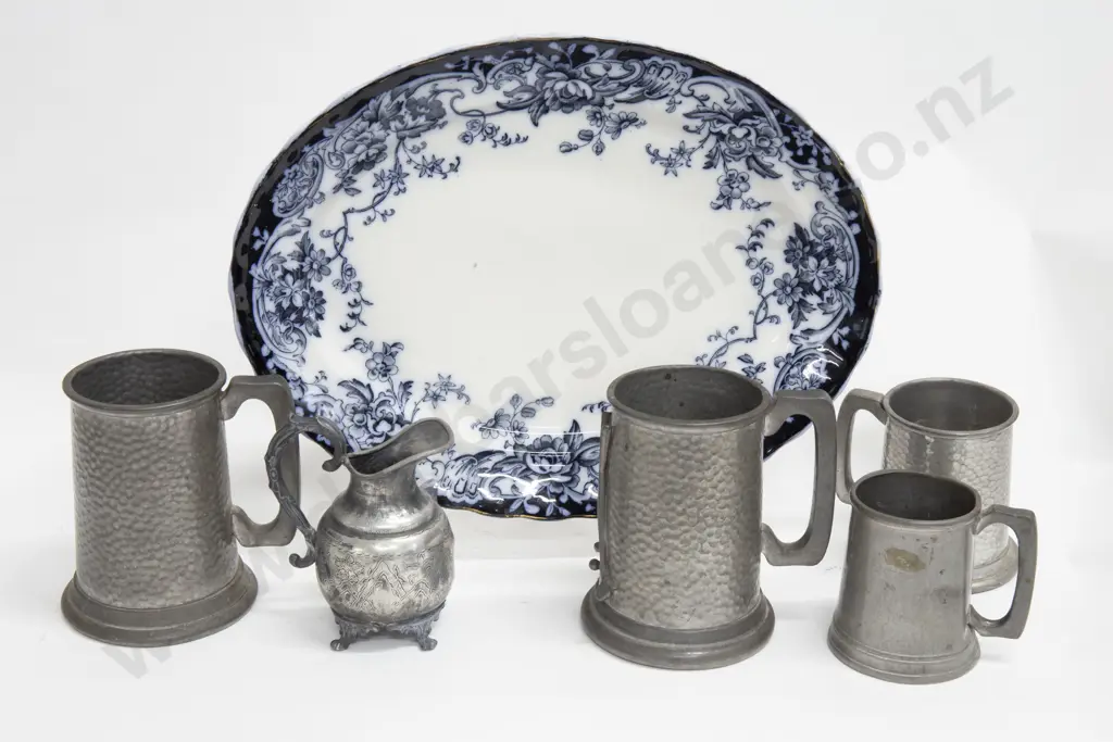 Victorian Meat Platter Together With Quantity of Pewter Tankards etc. Image 1++