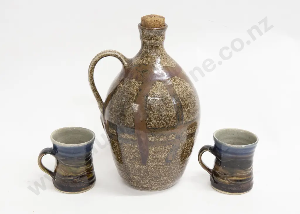 NZ Pottery Ewer Together With Pair of Mirek Smisek Mugs (AF) Image 1++
