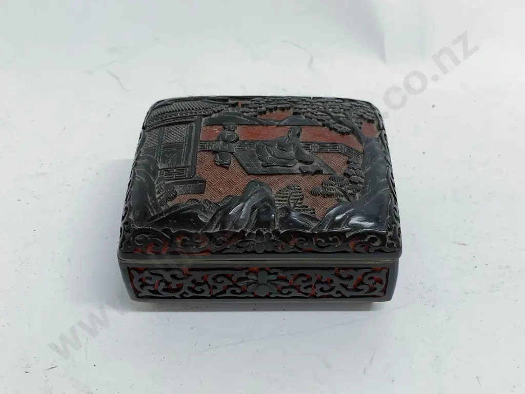 Cinnabar Lacquer Cloisonné Trinket Box Image 1++