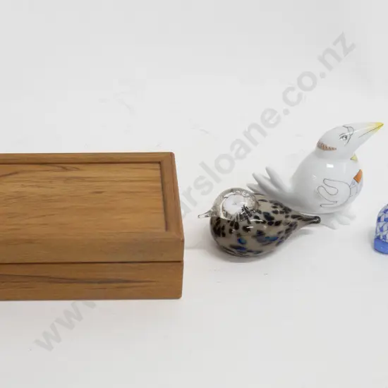Three Decorative Animal Ornaments incl. Italian Glass Bird in NZ Rimu Trinket Box
