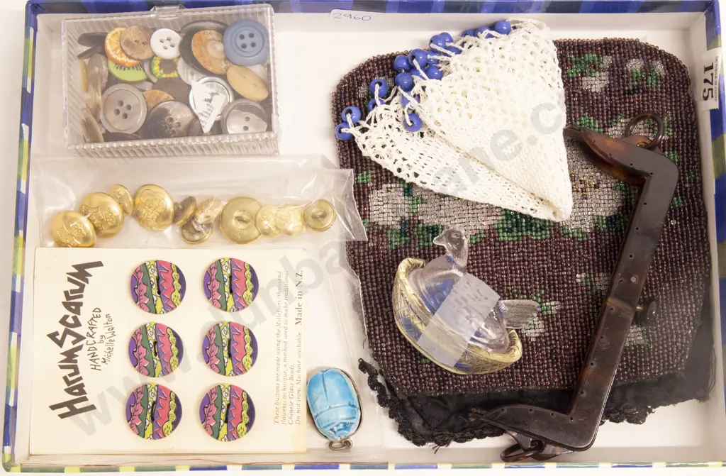 Beaded Purse (AF) and Assortment of Buttons etc. Image 1++