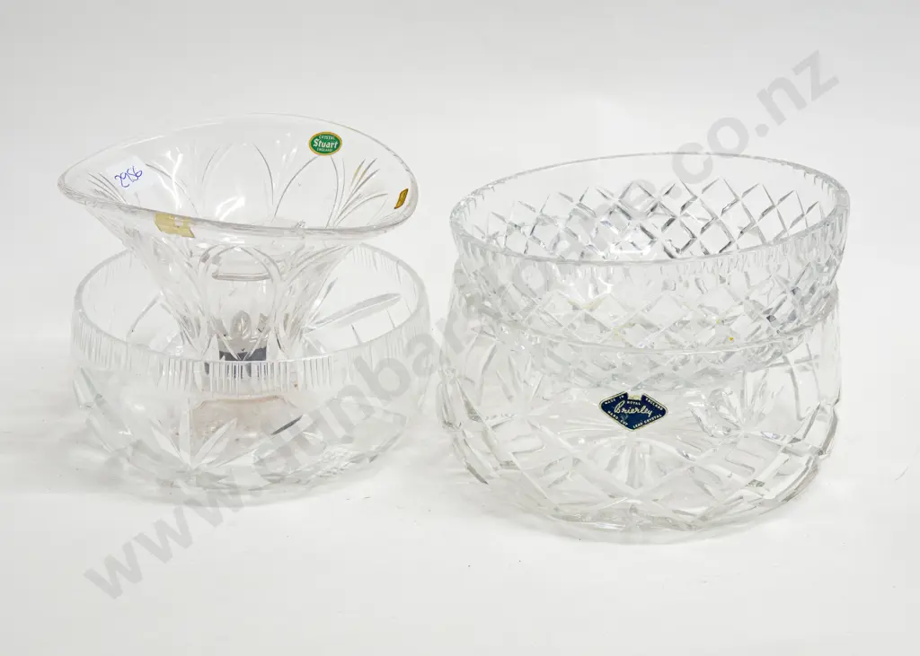 Three Crystal Bowls Together With Stuart Crystal Vase Image 1++