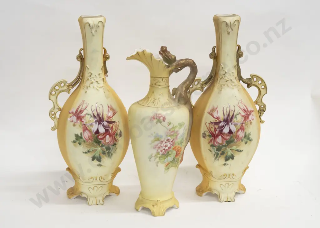 Pair of Floral Decorated Vases Together With Ewer (AF) Image 1++