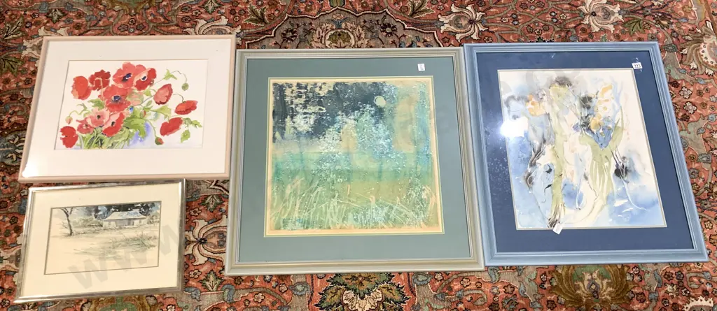 Three Watercolors and 1970s Print (4) Image 1++
