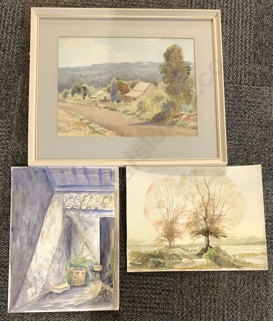 H. R. Gallop Watercolor Together With Two Other Unframed Watercolors Image 1++