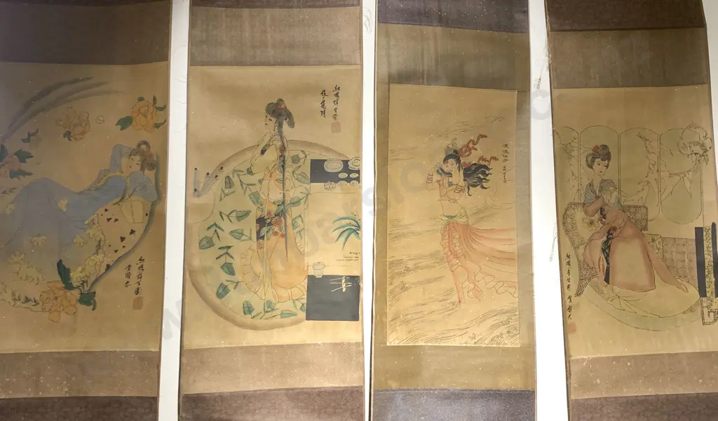 Set of Four Chinese Scroll Paintings of Beauties Image 1++