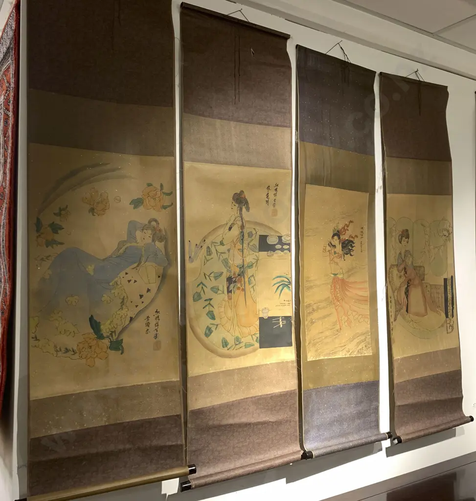 Set of Four Chinese Scroll Paintings of Beauties Image 1++