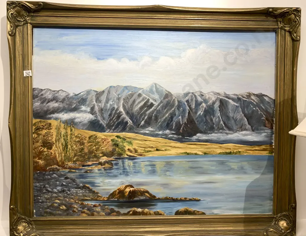 Large NZ Oil of Lake and Mountains Image 1++