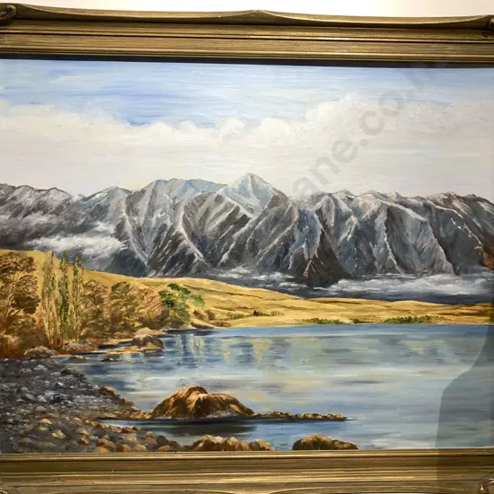 Large NZ Oil of Lake and Mountains