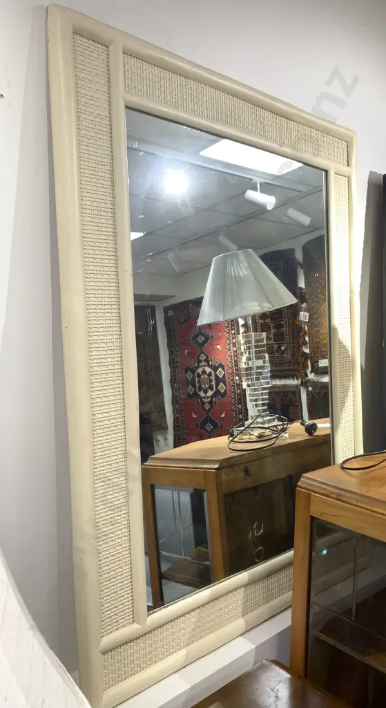 Large Mirror with Painted Rattan Frame Image 1++