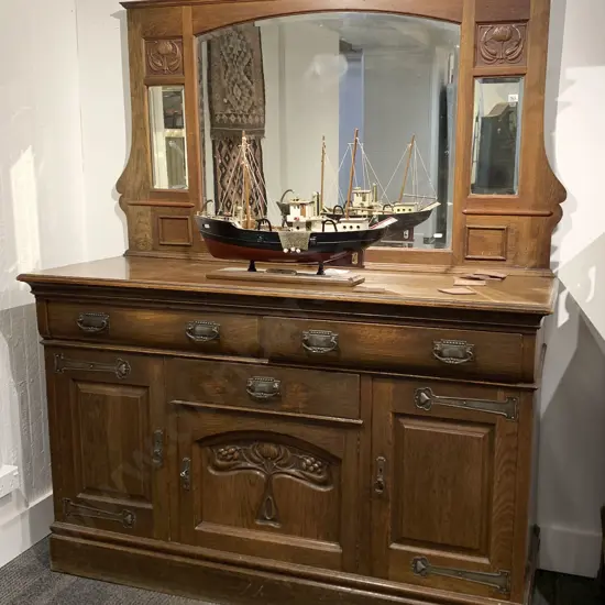 Art Nouveau Oak Mirrorback Sideboard