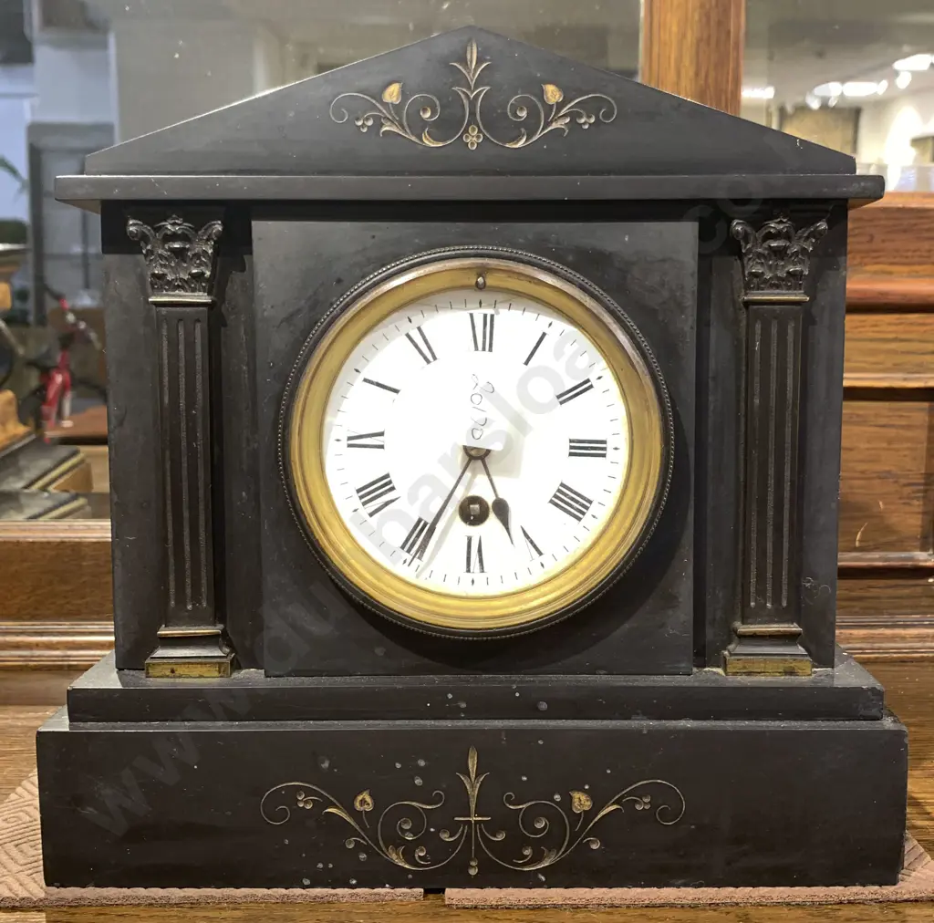 Small Victorian Black Slate Mantle Clock Image 1++