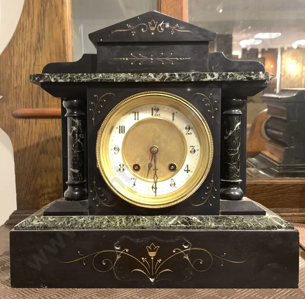 Victorian Black Slate Mantle Clock (AF) Image 1++