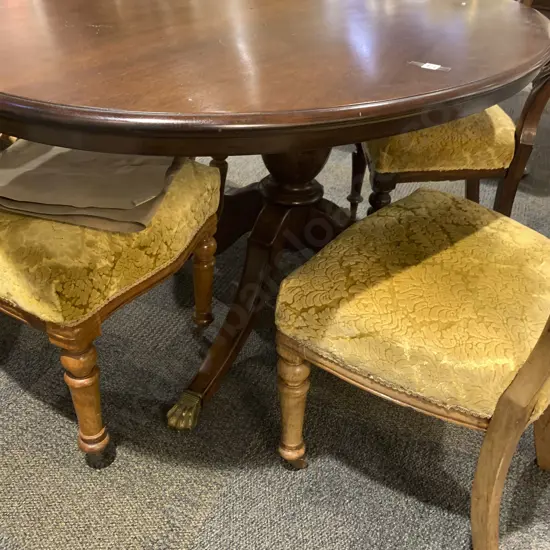 Mahogany Oval Dining Table and Two Pairs of Balloon Back Chairs
