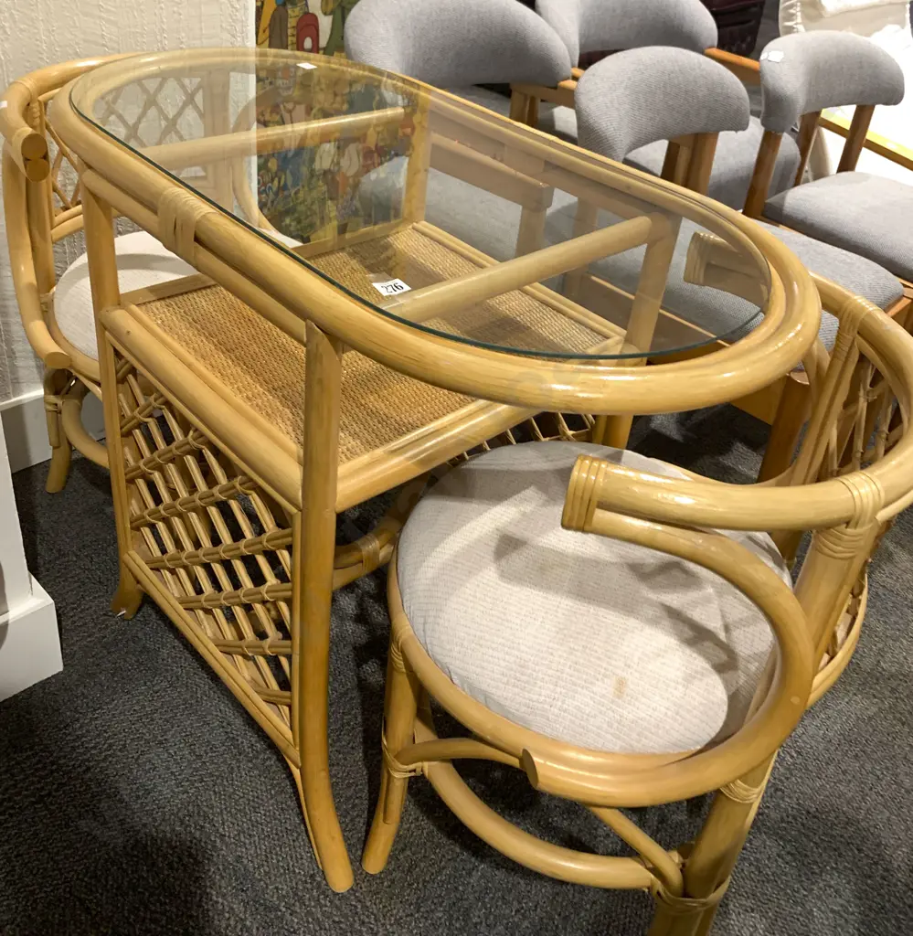 Cane Conservatory Table with Two Chairs Image 1++
