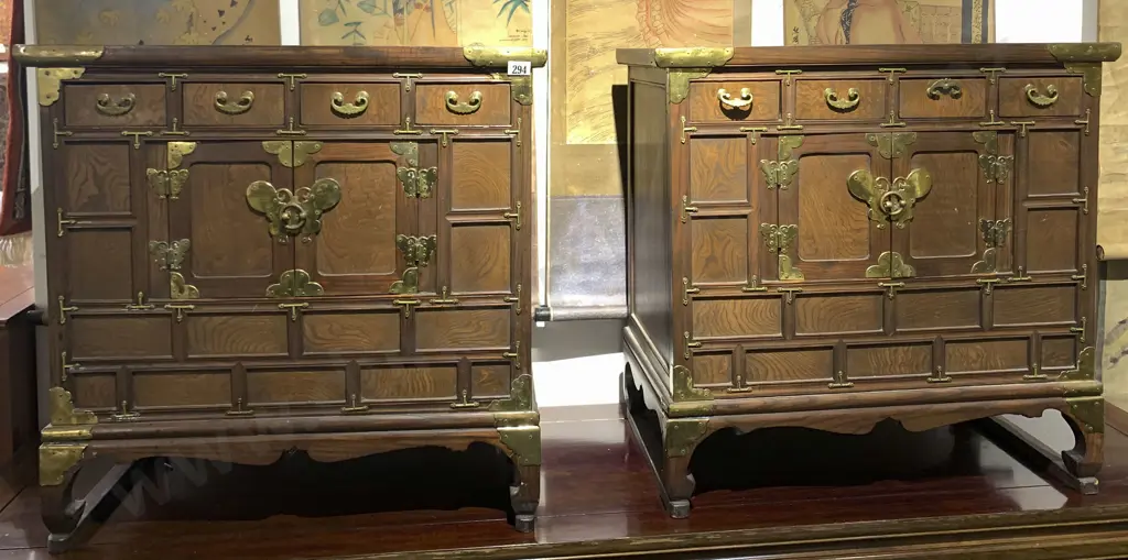 Pair of Small Korean Brass Bound Chests Image 1++