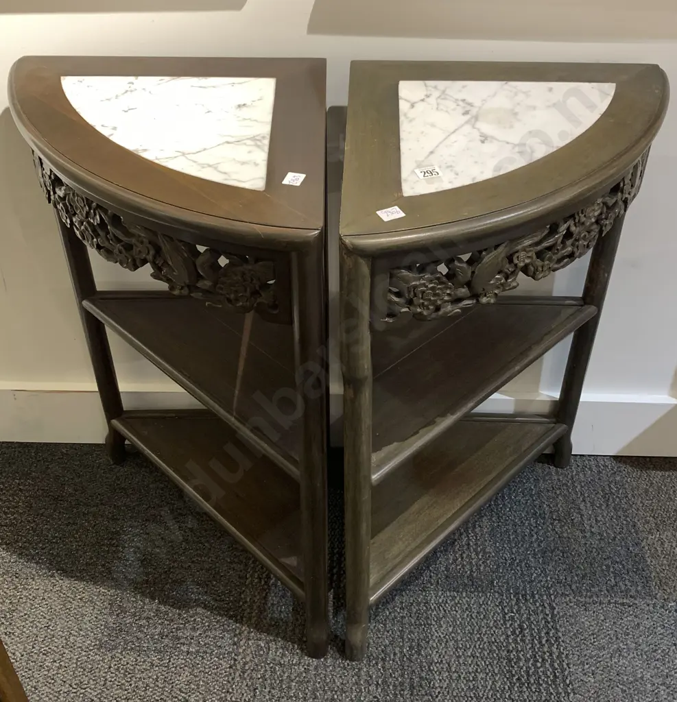 Pair of Asian Marble Inset Corner Tables Image 1++