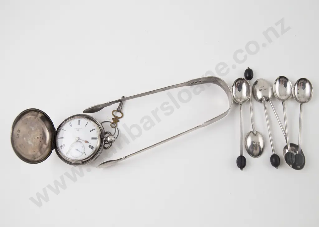 S/S Pocket Watch with s/s tongs and coffee spoons Image 1++