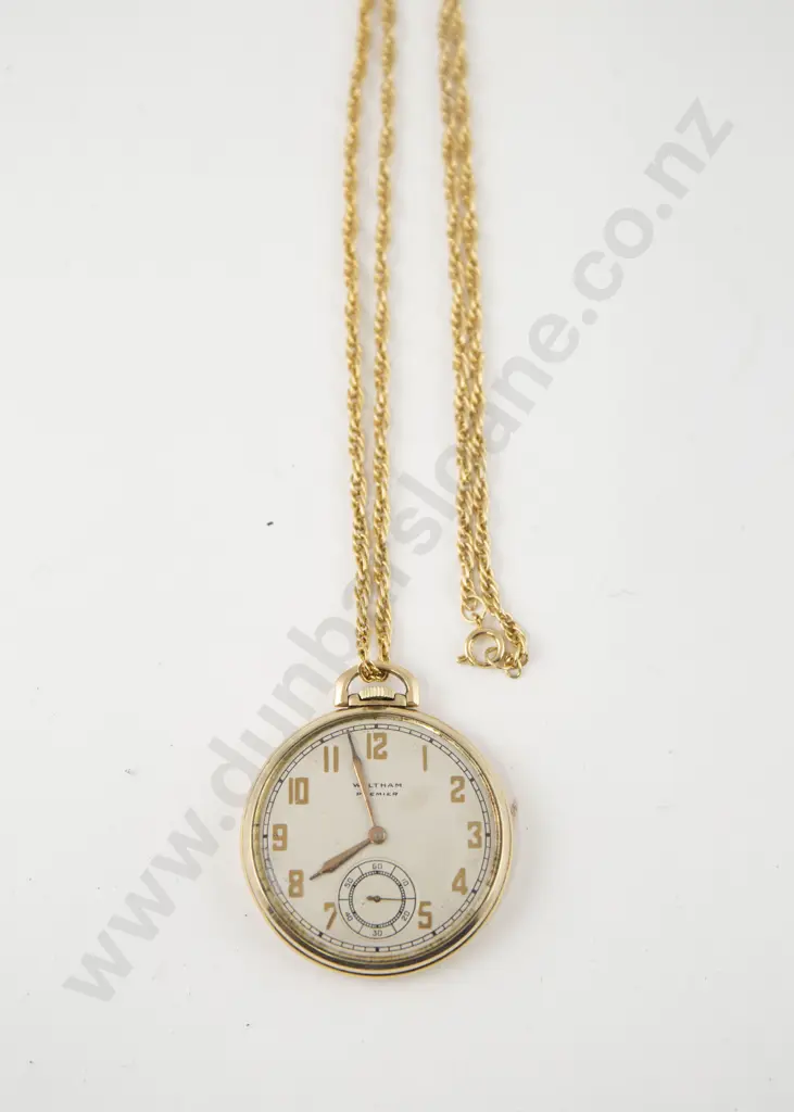 Waltham 14ct Gold Plate Case Open Face Pocket Watch Image 1++