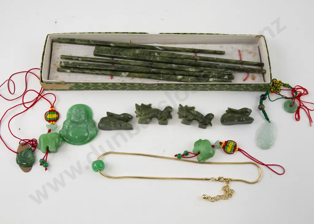 Jade Chop Sticks and Jade Style Pendants Image 1++