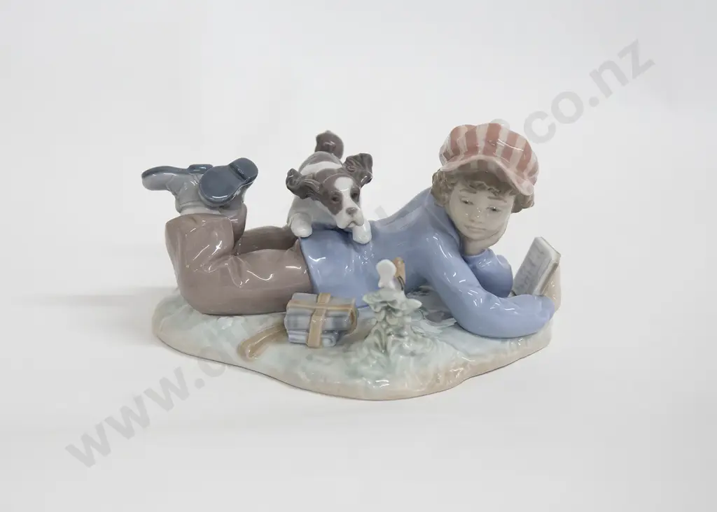 Lladro Figure Group of School Boy and Dog Image 1++