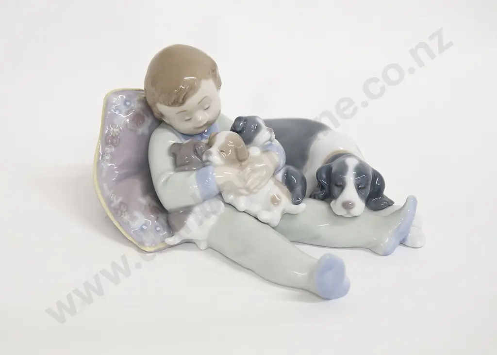 Lladro Figure Group of School Boy and Dog Image 1++