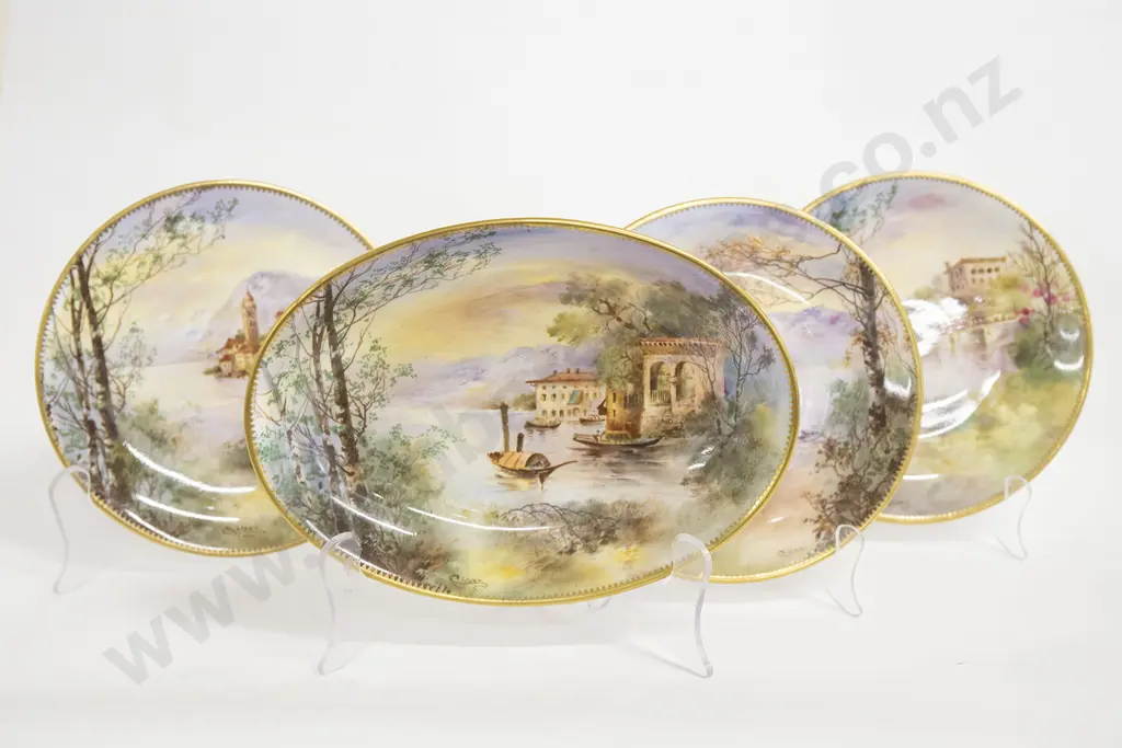 Hand Painted RD Signed C.Hart Three Plates and Oval Dish Image 1++