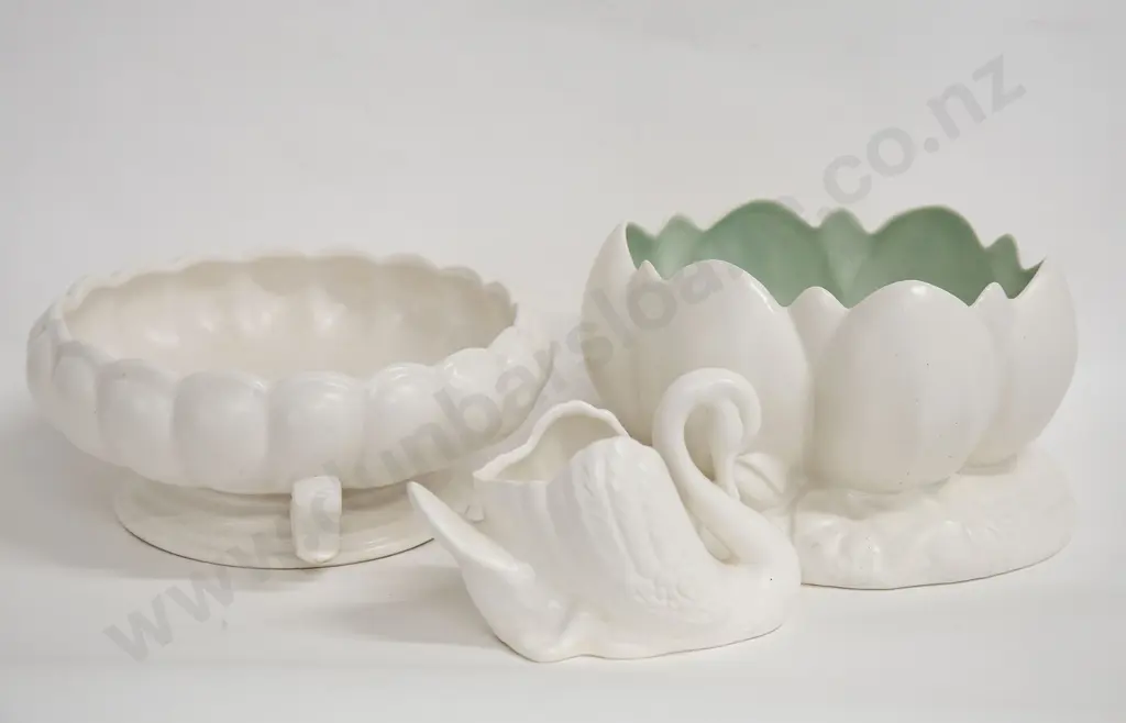 Three Pieces of White Glazed Pottery Image 1++