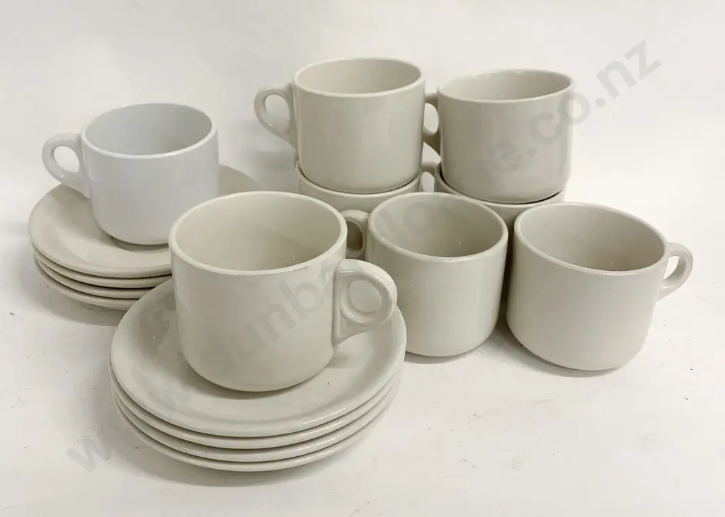 Eight Crown Lynn White Cups and Saucers Image 1++