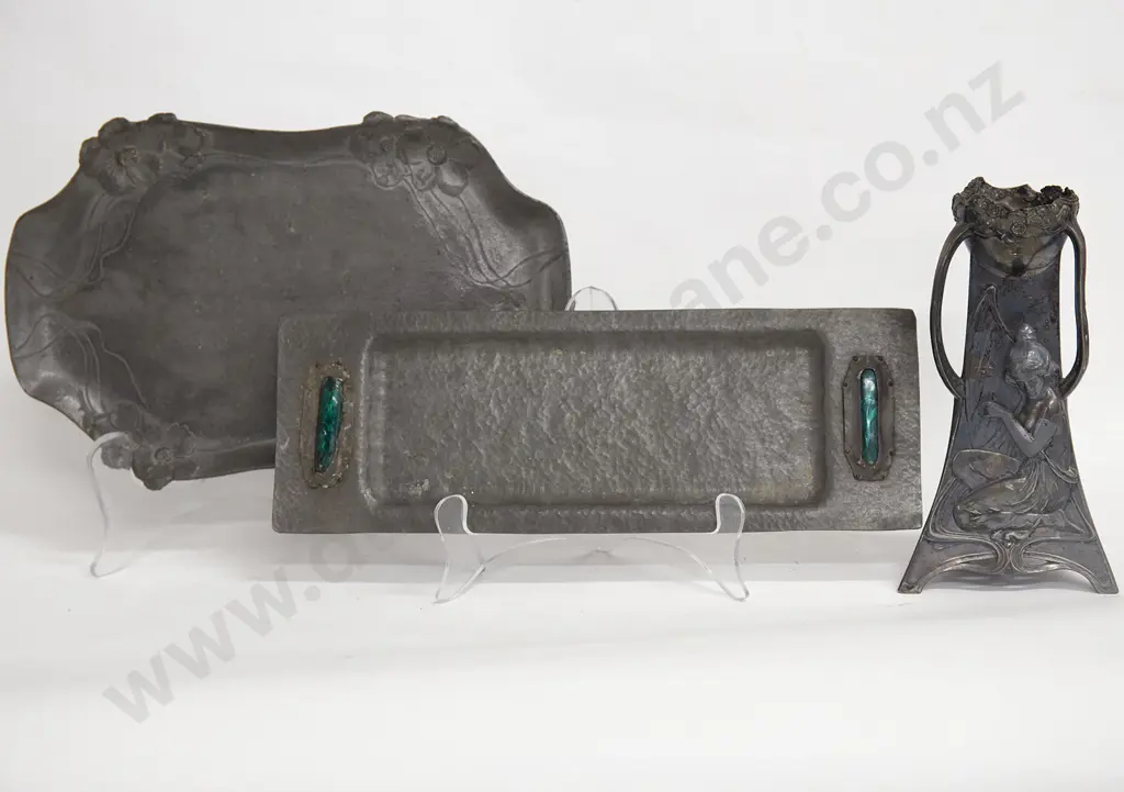 WMF Figural Vase and Two Pewter Trays Image 1++