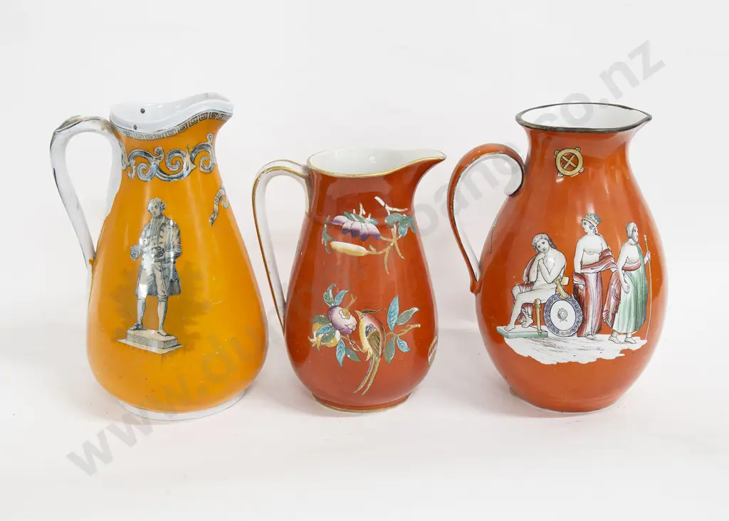 Three Vict Staffordshire Orange Ground Jugs (a/f) Image 1++