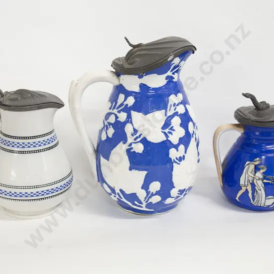 Three Staffordshire Pewter Lidded Jugs