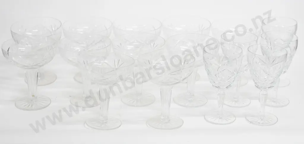 Eleven Hollow Stem Champagne Glasses and Five Wine Glasses Image 1++