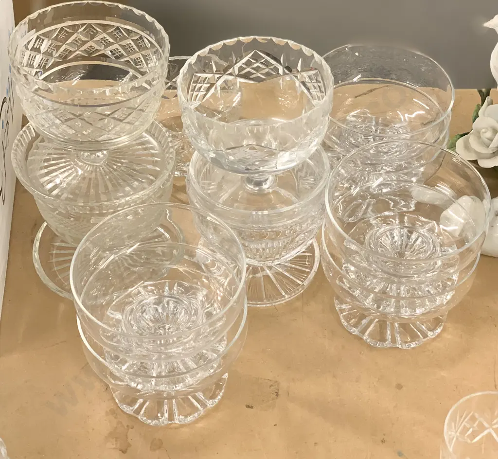 Group of Crystal Sundae Dishes and Sugar Bowl Image 1++