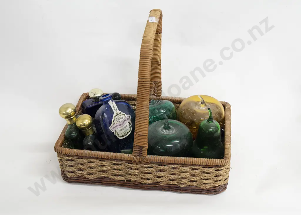 Basket with Glass Fruit and Perfume Bottles Image 1++