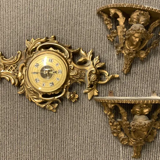 Ornate Gilt Barometer And Pair Wall Brackets
