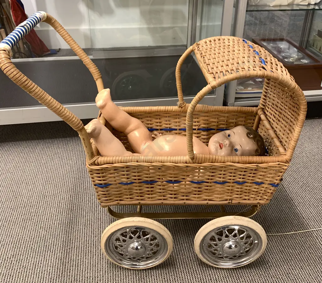 Doll and Wicker Pram Image 1++